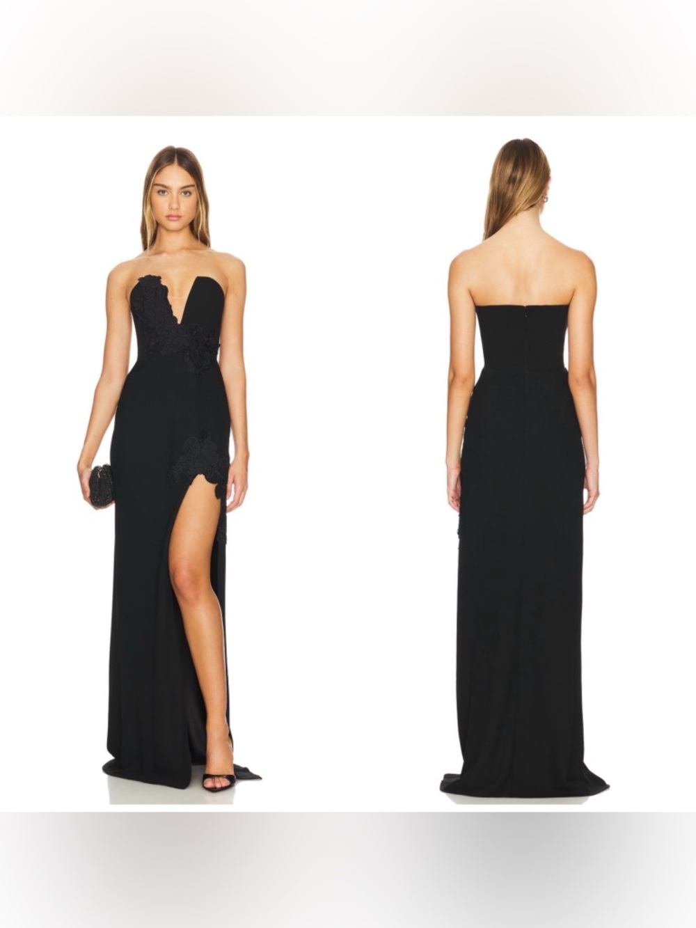 Sau Lee Flora Strapless Gown With Lace‎ Applique Black Size 12 ALTERED